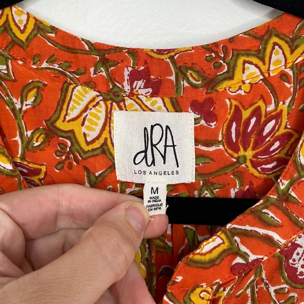 dRA Womens Dress Smocked Tiered Bohemian Cottagecore Orange Floral Size Med - Picture 3 of 9